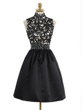  Black Sleeveless Beading and Appliques Mini Length Prom Gown