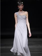  Floor Length Silver Prom Party Dress Chiffon Sleeveless Ruching