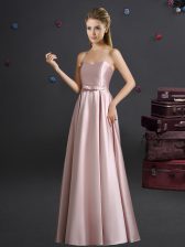 Flare Pink Elastic Woven Satin Zipper Sweetheart Sleeveless Floor Length Quinceanera Dama Dress Bowknot