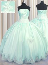  Strapless Sleeveless Taffeta 15 Quinceanera Dress Beading and Appliques Lace Up
