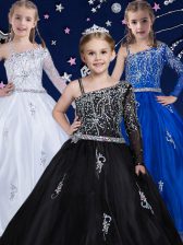  Black Asymmetric Zipper Beading Kids Formal Wear Sleeveless