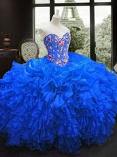  Sleeveless Embroidery and Ruffles Lace Up Vestidos de Quinceanera
