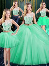  Four Piece Pick Ups Floor Length Apple Green Quinceanera Gown Scoop Sleeveless Zipper