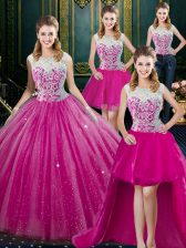  Four Piece High-neck Sleeveless Tulle Quinceanera Gown Lace Zipper