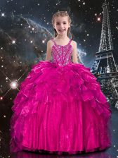  Sleeveless Beading and Ruffles Lace Up Little Girl Pageant Dress