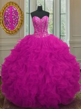Graceful Sleeveless Beading and Ruffles Lace Up Sweet 16 Dresses