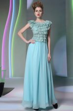 Flirting Aqua Blue Scoop Side Zipper Lace Prom Party Dress Cap Sleeves