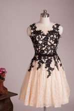  Lace Scoop Sleeveless Zipper Lace Prom Gown in Champagne