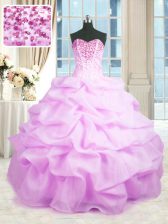 Sumptuous Lilac Sleeveless Floor Length Beading and Ruffles Lace Up Quince Ball Gowns