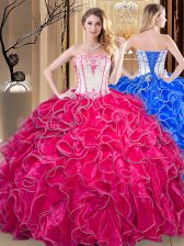 Wonderful Embroidery and Ruffles Quinceanera Dresses Coral Red Lace Up Sleeveless Floor Length