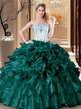 Traditional Floor Length Turquoise 15 Quinceanera Dress Organza Sleeveless Ruffles and Ruffled Layers