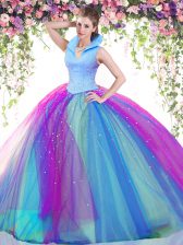  Tulle High-neck Sleeveless Backless Beading Quinceanera Dress in Multi-color