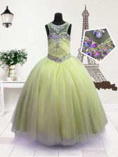 Pretty Organza Scoop Sleeveless Zipper Beading Girls Pageant Dresses in Apple Green