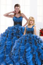  Royal Blue Lace Up 15 Quinceanera Dress Beading and Appliques and Ruffles Sleeveless Floor Length