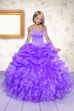  Sleeveless Beading and Ruffles and Pick Ups Lace Up Child Pageant Dress
