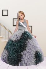  Ball Gowns Little Girls Pageant Dress Wholesale Dark Green and Silver Halter Top Fabric With Rolling Flowers Sleeveless Floor Length Lace Up