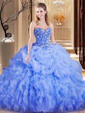 Cheap Lavender Sweetheart Neckline Embroidery and Ruffles and Pick Ups Ball Gown Prom Dress Sleeveless Lace Up
