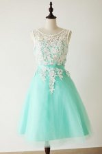  Knee Length Apple Green Prom Dress Bateau Sleeveless Zipper