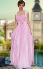 Beautiful Floor Length Rose Pink Homecoming Dress Sweetheart Sleeveless Zipper