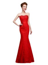  Mermaid Sleeveless Lace Lace Up Prom Dresses