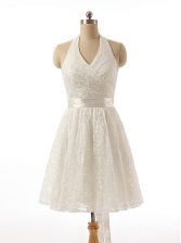 Spectacular White Neckline Lace and Sashes ribbons Prom Evening Gown Sleeveless Zipper