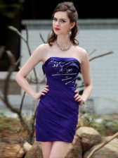 Superior Mini Length Backless Homecoming Dress Royal Blue for Prom and Party with Beading and Ruching