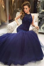  Mermaid Scoop Sleeveless Beading Backless Evening Dress