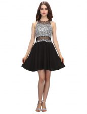 Flirting Scoop Sleeveless Mini Length Beading Zipper Prom Gown with Black