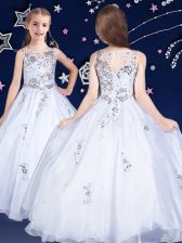 Simple Scoop Sleeveless Zipper Floor Length Beading Flower Girl Dresses for Less