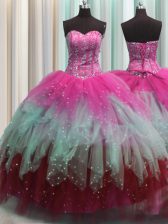 Discount Visible Boning Ball Gowns Quinceanera Gown Multi-color Sweetheart Tulle Sleeveless Floor Length Lace Up