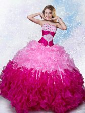 Beauteous Multi-color Lace Up Quinceanera Gowns Beading Sleeveless Floor Length