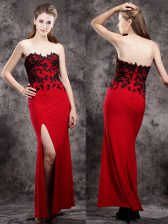  Red Zipper Sweetheart Beading and Appliques Dress for Prom Elastic Woven Satin Sleeveless
