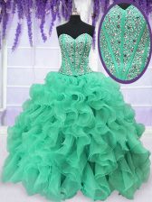 Wonderful Turquoise Sweetheart Neckline Beading and Ruffles Quinceanera Dresses Sleeveless Lace Up