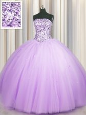  Really Puffy Lavender Tulle Lace Up Quinceanera Dresses Sleeveless Floor Length Beading and Sequins