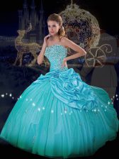  Blue Taffeta and Tulle Lace Up Quince Ball Gowns Sleeveless Floor Length Beading and Pick Ups
