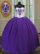 Artistic Sweetheart Sleeveless Sweet 16 Quinceanera Dress Floor Length Beading Eggplant Purple and Purple Taffeta