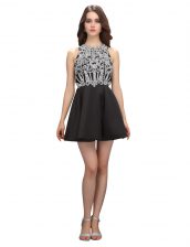  Black Satin Zipper Scoop Sleeveless Mini Length Prom Dresses Beading