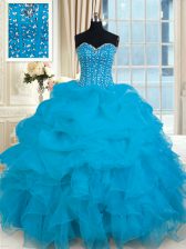 Luxury Sweetheart Sleeveless Lace Up 15th Birthday Dress Baby Blue Organza