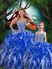  Sweetheart Sleeveless Lace Up Sweet 16 Quinceanera Dress Blue And White Organza