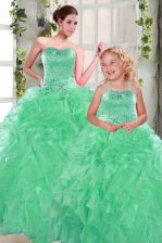 New Arrival Apple Green Lace Up Sweet 16 Dress Beading and Ruffles Sleeveless Floor Length