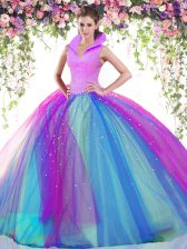 Chic High-neck Sleeveless Backless Sweet 16 Dress Multi-color Tulle