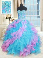 Fantastic Multi-color Sleeveless Floor Length Beading and Appliques and Ruffles Lace Up Sweet 16 Quinceanera Dress