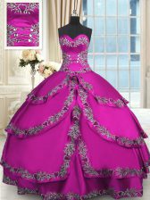 Beading and Embroidery 15th Birthday Dress Fuchsia Lace Up Sleeveless Floor Length