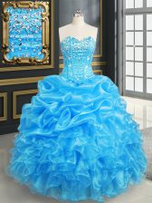  Sleeveless Beading and Ruffles and Pick Ups Lace Up 15th Birthday Dress