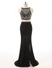 Classical Black Sleeveless Chiffon Sweep Train Zipper for Prom