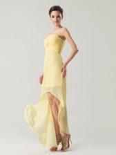 Most Popular Chiffon Sleeveless High Low Prom Party Dress and Ruching