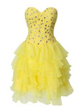 Clearance Sleeveless Zipper Mini Length Beading and Ruffled Layers Homecoming Dress
