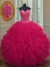 Charming Sweetheart Sleeveless Lace Up Sweet 16 Dresses Coral Red Organza