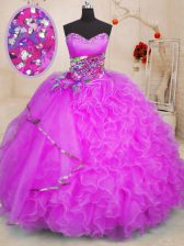 Exceptional Sleeveless Lace Up Floor Length Beading and Ruffles Ball Gown Prom Dress
