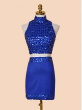 Exquisite High-neck Sleeveless Satin Beading Backless